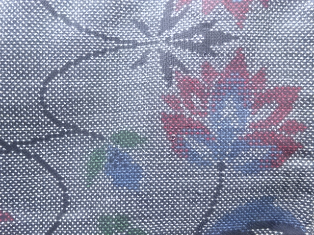  アンティーク　花模様織出し本場泥大島紬着物（7マルキ）